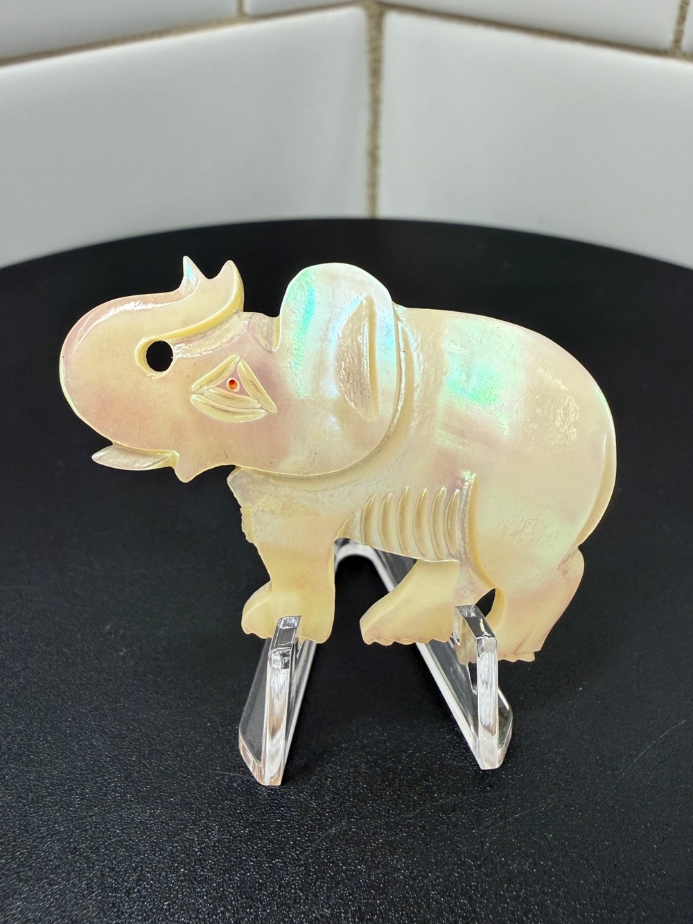 Vintage Mother of Pearl Elephant Brooch Carved Shell Figural Pin